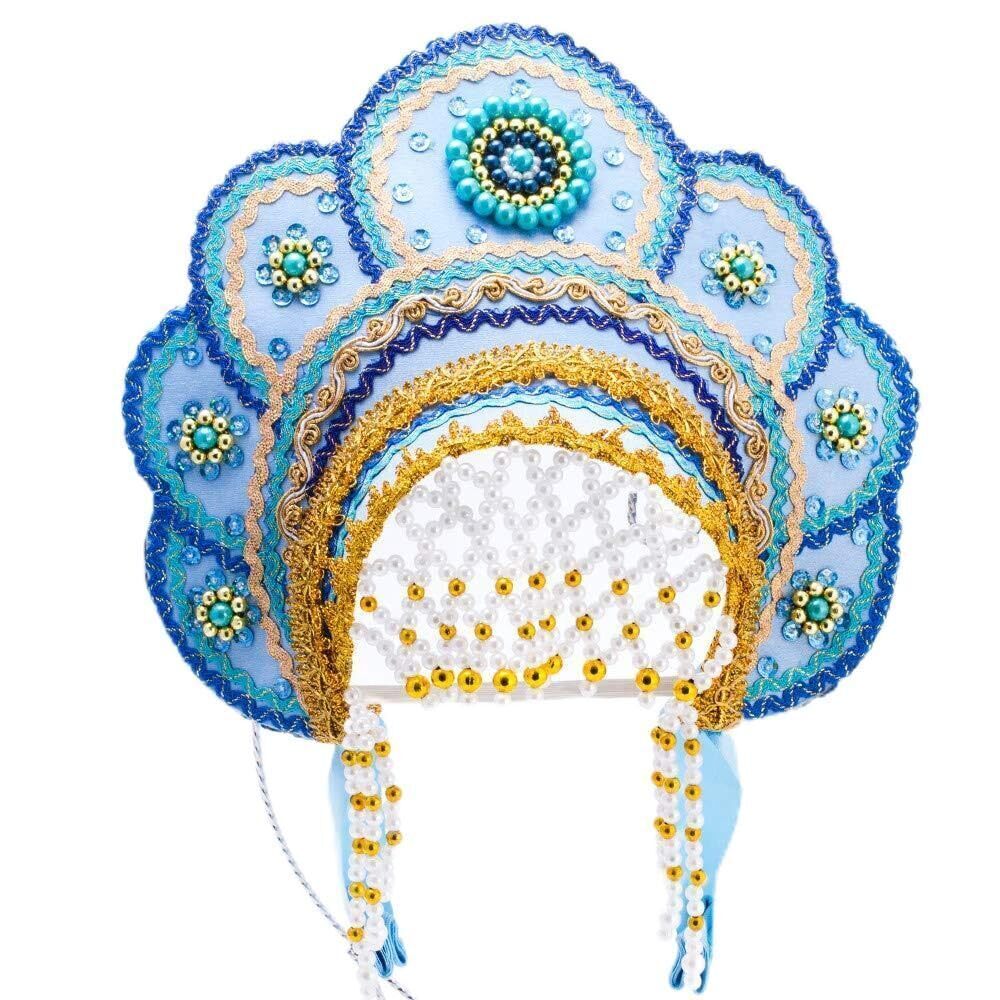 6433 Elena Kokoshnik Headdress light blue & golden